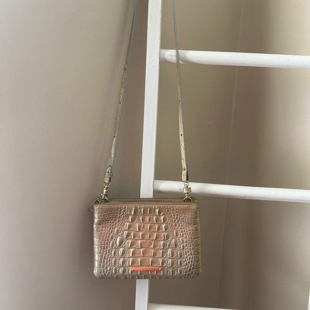 Brahmin Metallic Rose Gold Croc-Embossed Crossbody